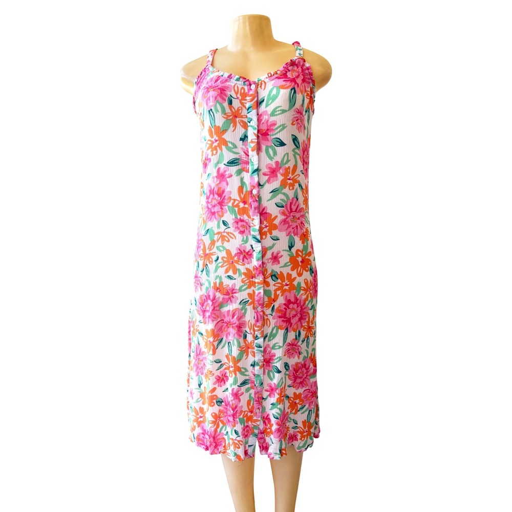 Derek Heart Floral Button Front Midi Sundress Pink Orange Rayon Size L